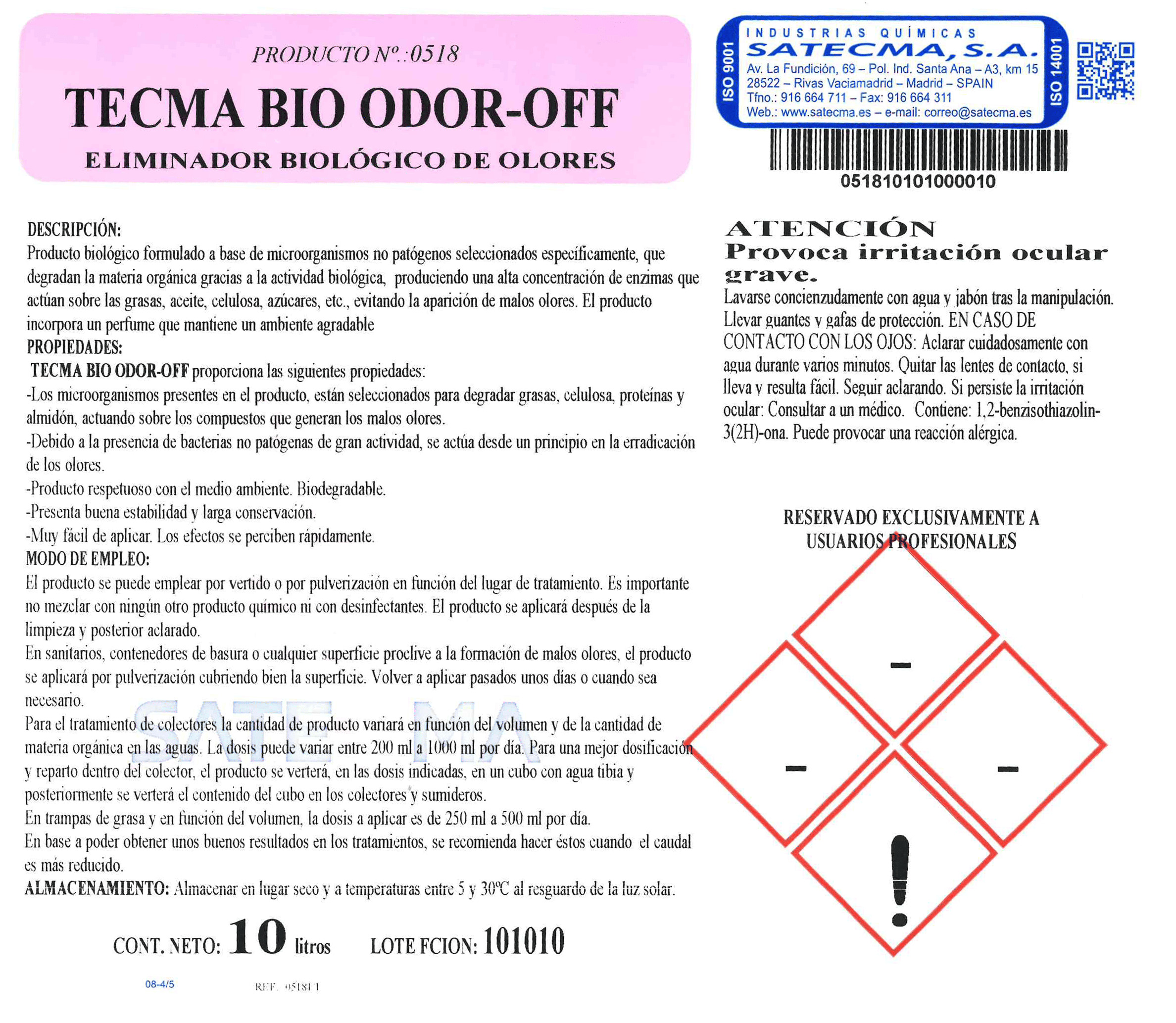 ETIQUETA TECMA BIO ODOR OF