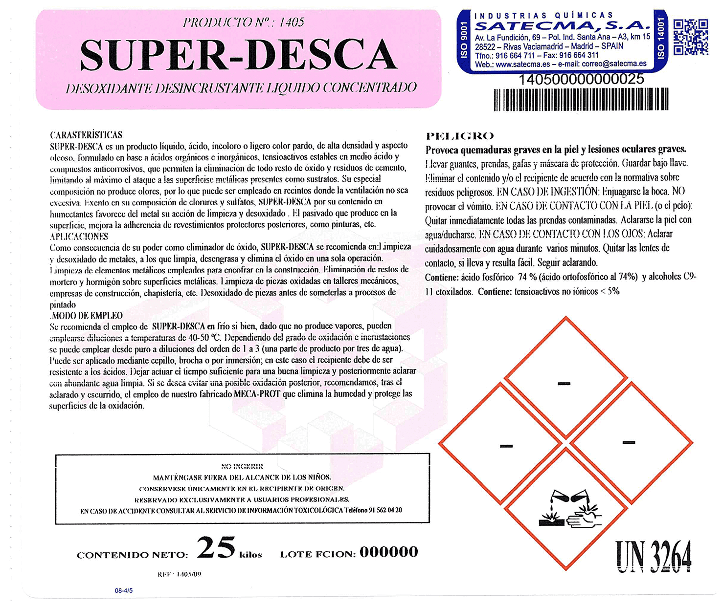 etiqueta desoxidante