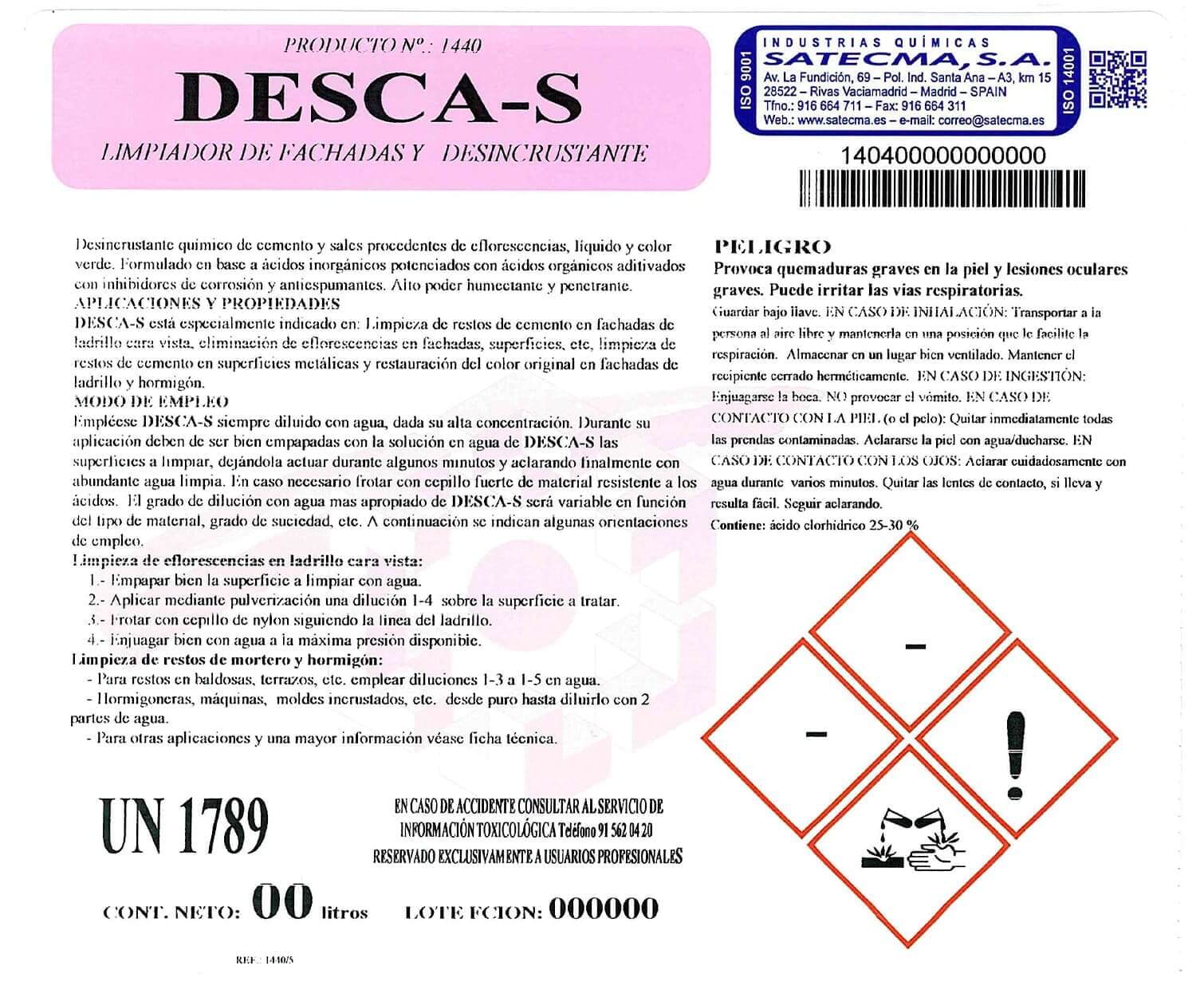 etiqueta limpiador fachadas